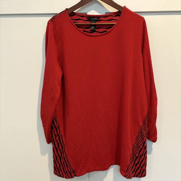 Ali Miles Tunic Large Red Textured Art Funky Lagenlook Ruched Sleeve Mixed Media - Picture 1 of 13